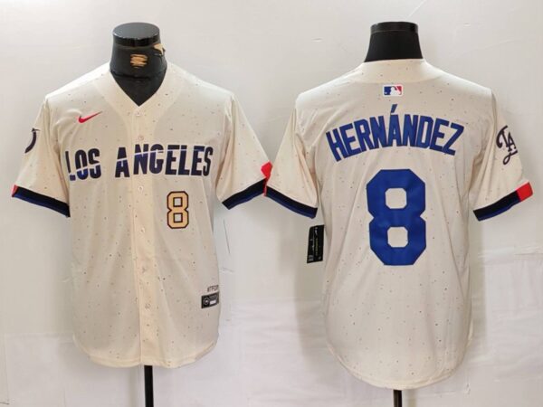 Men's Los Angeles Dodgers #8 Kike Hernandez Cream Stitched Baseball Jerseys