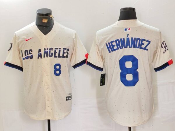 Men's Los Angeles Dodgers #8 Kike Hernandez Cream Stitched Baseball Jerseys