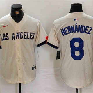 Men's Los Angeles Dodgers #8 Kike Hernandez Cream Stitched Baseball Jersey