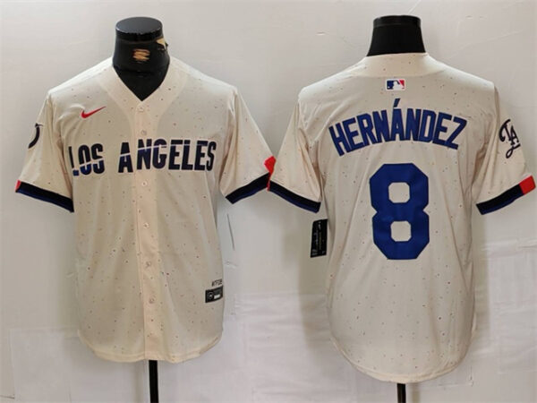 Men's Los Angeles Dodgers #8 Kike Hernandez Cream Stitched Baseball Jersey
