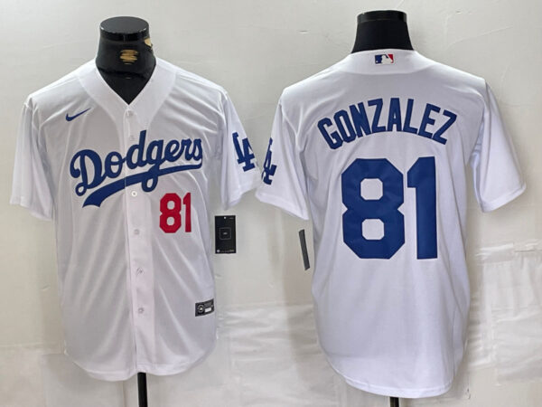 Men's Los Angeles Dodgers #81 Victor González White Cool Base Stitched Baseball Jerseys