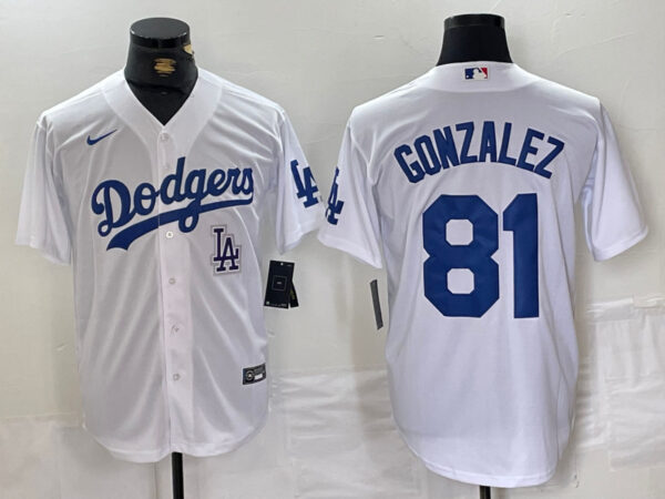 Men's Los Angeles Dodgers #81 Victor González White Cool Base Stitched Baseball Jerseys