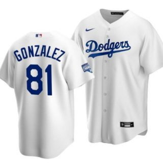 Men's Los Angeles Dodgers #81 Victor Gonzalez White 2020 World Series Champions Home Patch Cool Base Stitched Jersey
