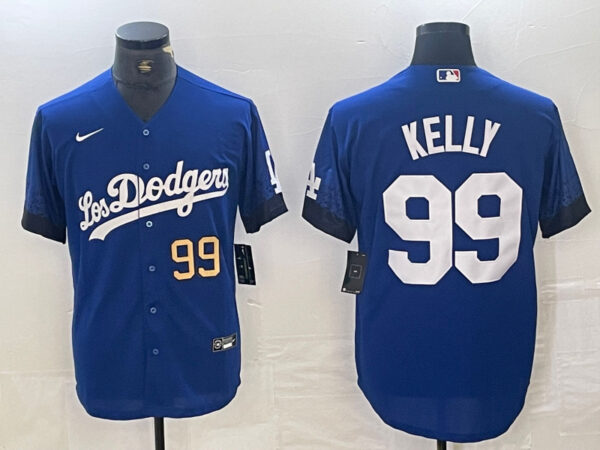 Men's Los Angeles Dodgers #99 Joe Kelly Blue City Connect Cool Base Stitched Baseball Jersey