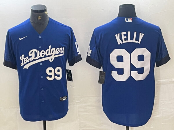 Men's Los Angeles Dodgers #99 Joe Kelly Blue City Connect Cool Base Stitched Baseball Jersey