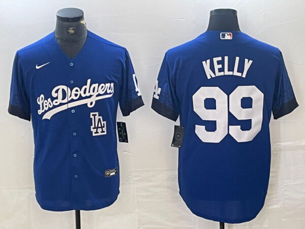 Men's Los Angeles Dodgers #99 Joe Kelly Blue City Connect Cool Base Stitched Baseball Jersey