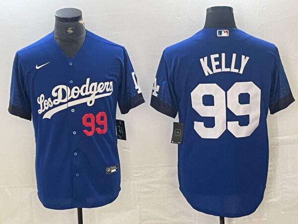 Men's Los Angeles Dodgers #99 Joe Kelly Blue City Connect Cool Base Stitched Baseball Jersey