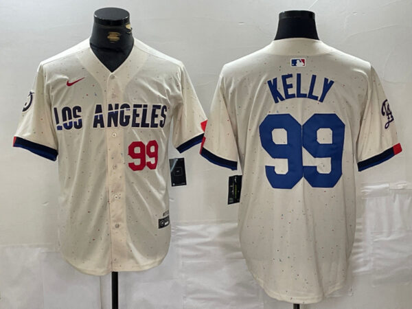 Men's Los Angeles Dodgers #99 Joe Kelly Cream Stitched Baseball Jerseys