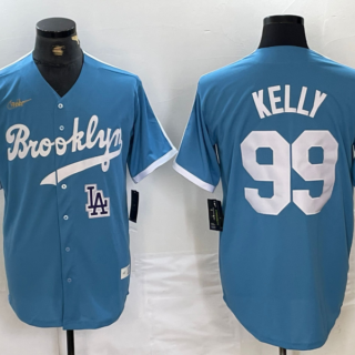 Men's Los Angeles Dodgers #99 Joe Kelly Light Blue Throwback Cool Base Stitched Baseball Jerseys