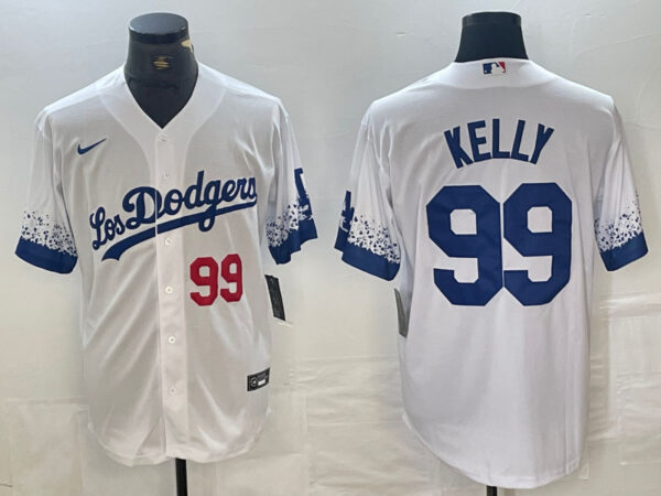 Men's Los Angeles Dodgers #99 Joe Kelly White City Connect Cool Base Stitched Baseball Jersey