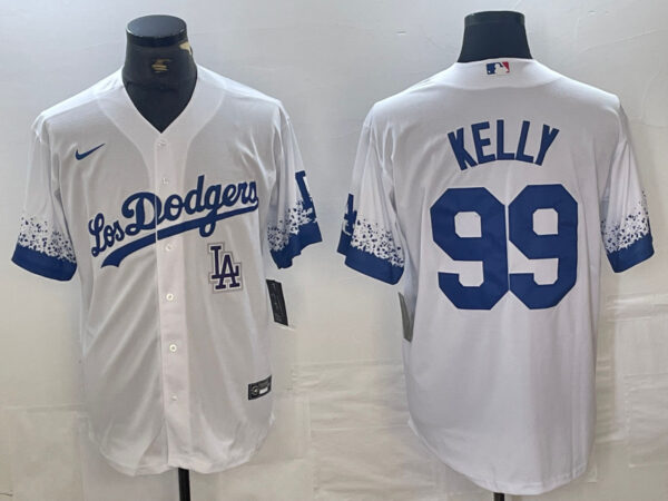 Men's Los Angeles Dodgers #99 Joe Kelly White City Connect Cool Base Stitched Baseball Jersey