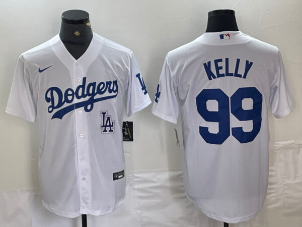 Men's Los Angeles Dodgers #99 Joe Kelly White Cool Base Stitched Baseball Jersey