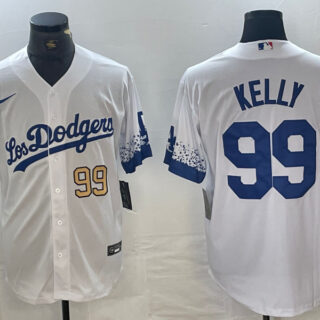 Men's Los Angeles Dodgers #99 Joe Kelly White Cool Base Stitched Baseball Jersey
