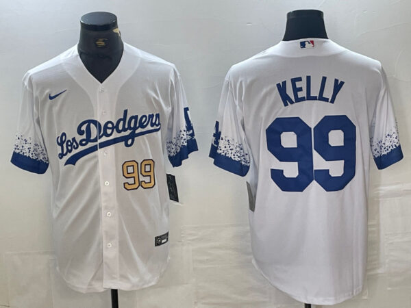 Men's Los Angeles Dodgers #99 Joe Kelly White Cool Base Stitched Baseball Jersey