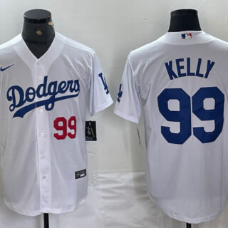 Men's Los Angeles Dodgers #99 Joe Kelly White Cool Base Stitched Baseball Jersey