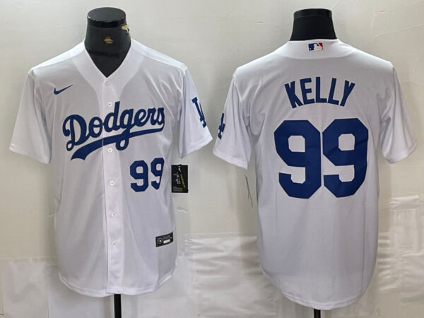 Men's Los Angeles Dodgers #99 Joe Kelly White Cool Base Stitched Baseball Jersey