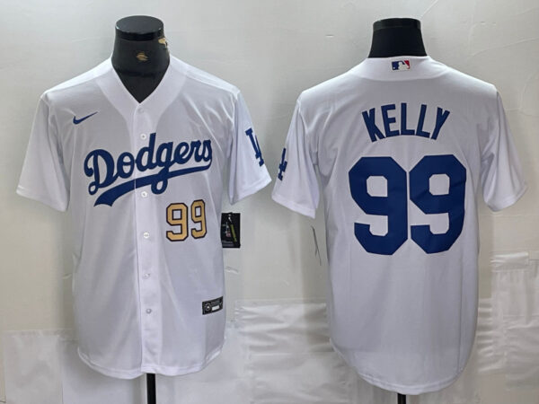 Men's Los Angeles Dodgers #99 Joe Kelly White Cool Base Stitched Baseball Jersey