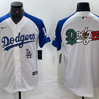 Men's Los Angeles Dodgers Big Logo White Blue Vin Patch Cool Base Stitched Baseball Jersey