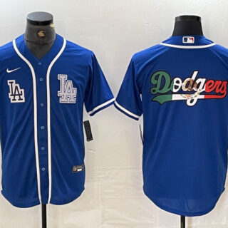 Men's Los Angeles Dodgers Big logo Blue Cool Base Stitched Baseball Jersey