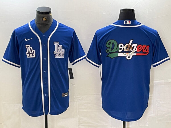 Men's Los Angeles Dodgers Big logo Blue Cool Base Stitched Baseball Jersey