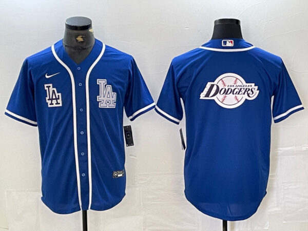 Men's Los Angeles Dodgers Big logo Blue Cool Base Stitched Baseball Jersey