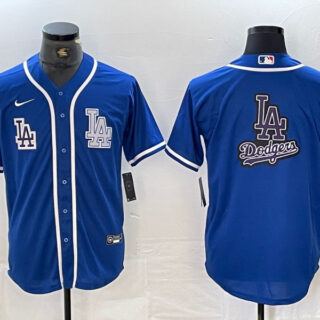 Men's Los Angeles Dodgers Big logo Blue Cool Base Stitched Baseball Jersey