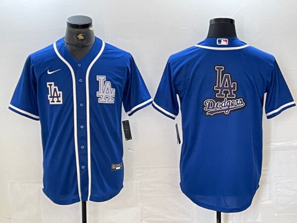 Men's Los Angeles Dodgers Big logo Blue Cool Base Stitched Baseball Jersey