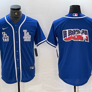 Men's Los Angeles Dodgers Big logo Blue Cool Base Stitched Baseball Jersey
