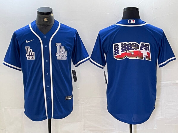Men's Los Angeles Dodgers Big logo Blue Cool Base Stitched Baseball Jersey