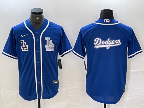 Men's Los Angeles Dodgers Big logo Blue Cool Base Stitched Baseball Jersey