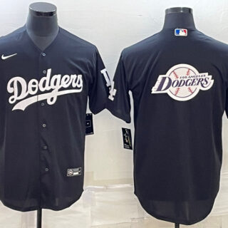 Men's Los Angeles Dodgers Black Team Big Logo Cool Base Stitched Baseball Jersey