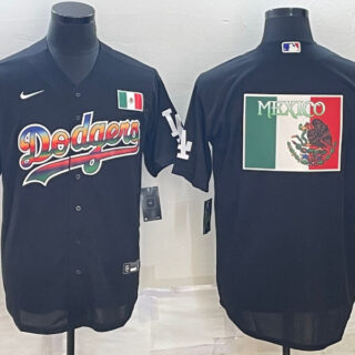 Men's Los Angeles Dodgers Black Team Big Logo Cool Base Stitched Baseball Jerseys