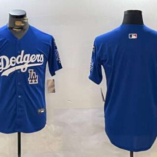 Men's Los Angeles Dodgers Blank Blue 2024 World Series With No. 34 Patch Home Limited Stitched Baseball Jersey(Run Small)