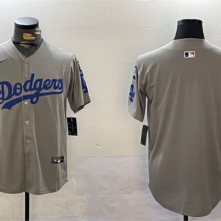 Men's Los Angeles Dodgers Blank Grey 2024 World Series Champions With Fernando Memorial Patch Limited Stitched Baseball Jersey