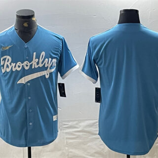 Men's Los Angeles Dodgers Blank Light Blue Throwback Cool Base Stitched Baseball Jersey