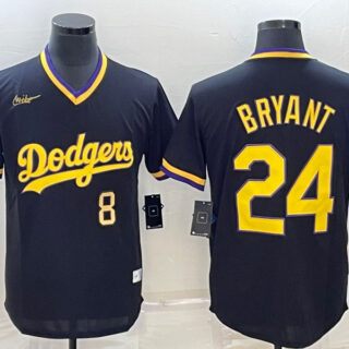 Men's Los Angeles Dodgers Front #8 Back #24 Kobe Bryant Black Gold Stitched Jersey
