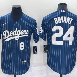 Men's Los Angeles Dodgers Front #8 Back #24 Kobe Bryant Navy Cool Base Stitched Jersey