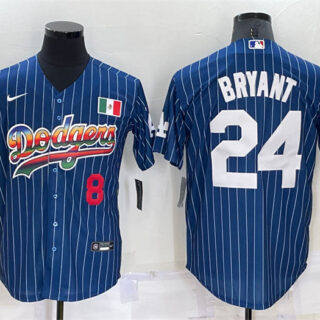 Men's Los Angeles Dodgers Front #8 Back #24 Kobe Bryant Navy Mexico Rainbow Cool Base Stitched Baseball Jersey