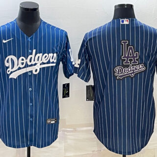 Men's Los Angeles Dodgers Navy Team Big Logo Cool Base Stitched Baseball Jersey