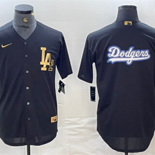 Men's Los Angeles Dodgers Team Big Logo Black Cool Base Stitched Baseball Jerseys