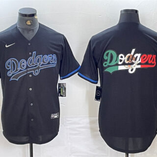 Men's Los Angeles Dodgers Team Big Logo Black Cool Base Stitched Baseball Jersey 1
