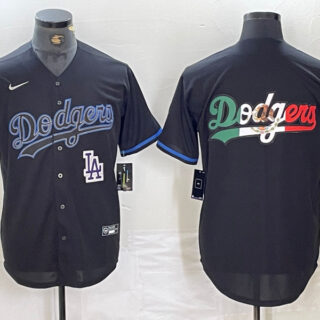 Men's Los Angeles Dodgers Team Big Logo Black Cool Base Stitched Baseball Jersey