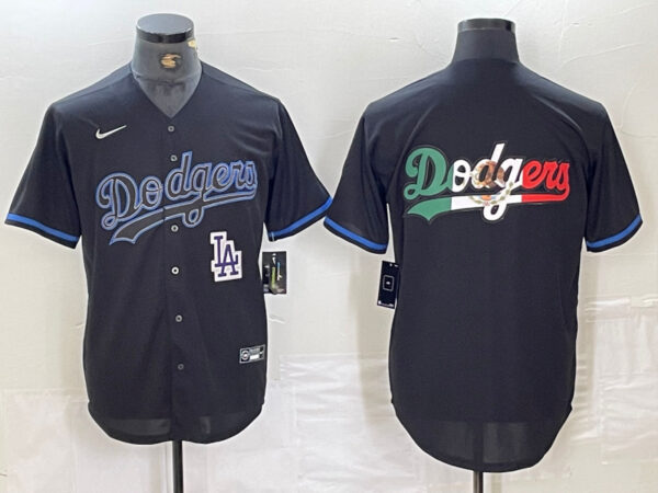 Men's Los Angeles Dodgers Team Big Logo Black Cool Base Stitched Baseball Jersey