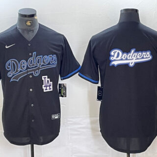 Men's Los Angeles Dodgers Team Big Logo Black Cool Base Stitched Baseball Jersey