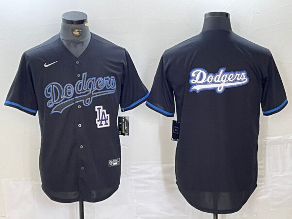 Men's Los Angeles Dodgers Team Big Logo Black Cool Base Stitched Baseball Jersey