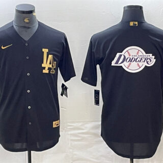 Men's Los Angeles Dodgers Team Big Logo Black Cool Base Stitched Baseball Jersey