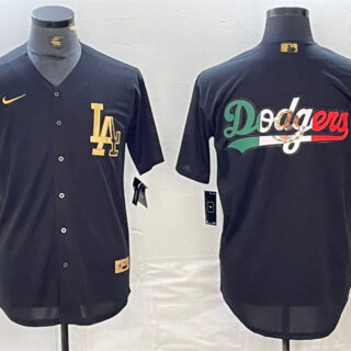 Men's Los Angeles Dodgers Team Big Logo Black Cool Base Stitched Baseball Jerseys