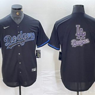 Men's Los Angeles Dodgers Team Big Logo Black Cool Base Stitched Baseball Jersey 4