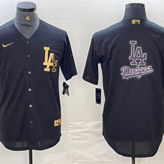 Men's Los Angeles Dodgers Team Big Logo Black Cool Base Stitched Baseball Jerseys