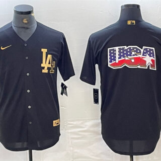 Men's Los Angeles Dodgers Team Big Logo Black Cool Base Stitched Baseball Jerseys